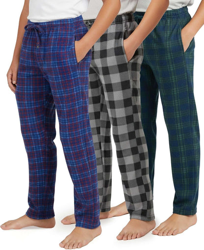 3 Pack Boys' Fleece Pajama Pants Sleepwear Pjs Kids Teens Bottoms Pockets