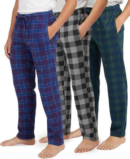 3 Pack Boys' Fleece Pajama Pants Sleepwear Pjs Kids Teens Bottoms Pockets